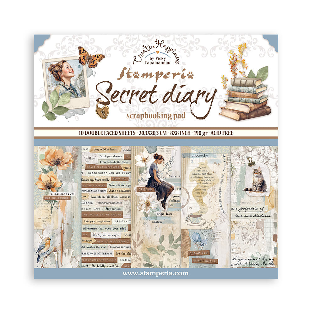 Stamperia 8 x 8 Sevret Diary 10 sheet pad